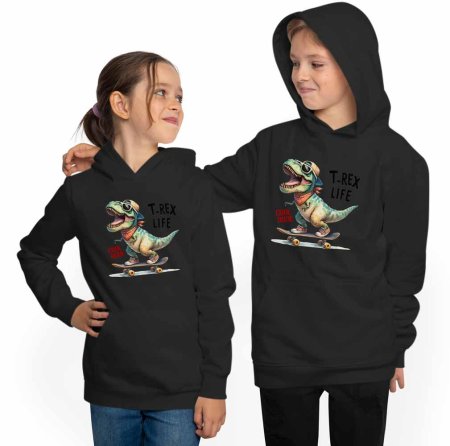 Children's Hoodie Hooded Sweater - Skateboarder Dino i532